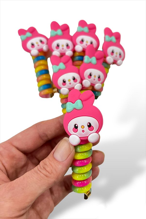 Eliya Clips-Dark Pink Cat Figured Spiral Twisted Spring Spiral Girl's Hair Clip 1