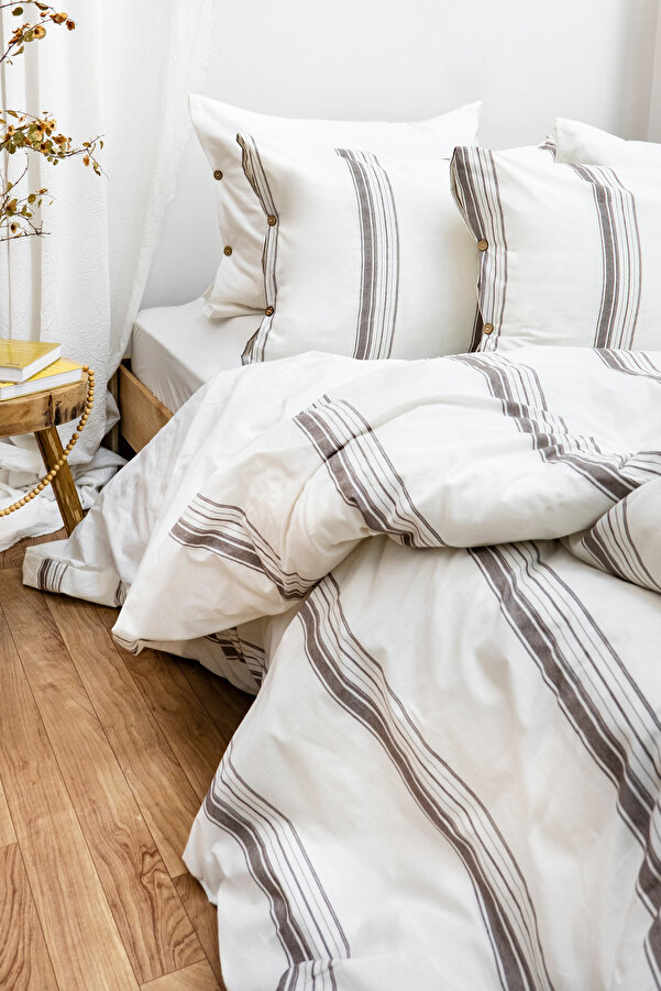 BESTİNA GOLD Harmony Hues İpliği Boyalı Doğal Çift Kişilik Nevresim Takımı (Çarşafı Lastikli)