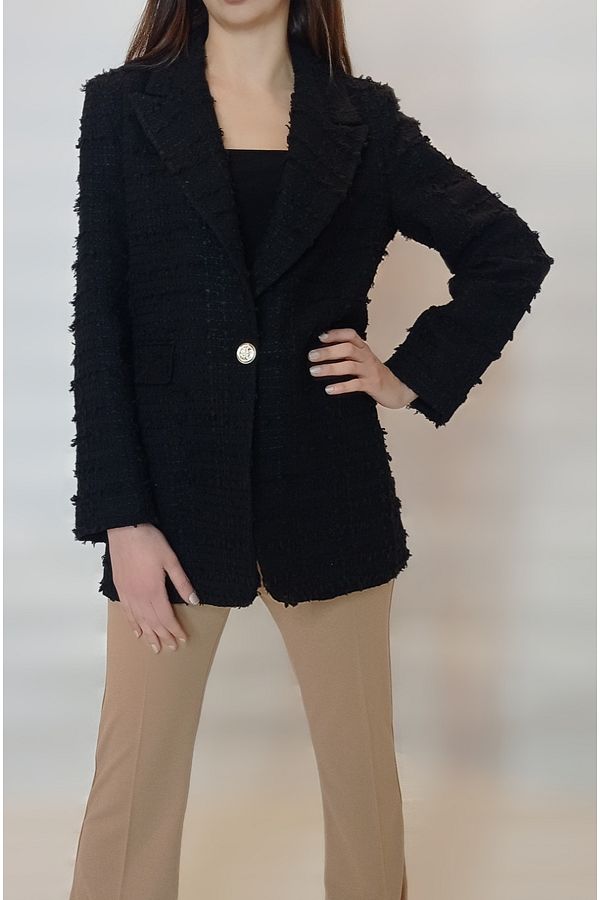 oyaguler WOMEN S BLACK CHANEL SINGLE BUTTON BLAZER TUVET JACKET YY101087 Trendyol