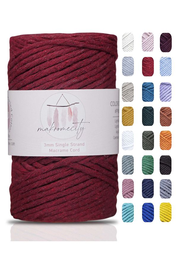 Makromecity-Scalloped Macrame Thread 3mm Scalloped Cotton Macrame Thread Macrame Thread Claret Red 1