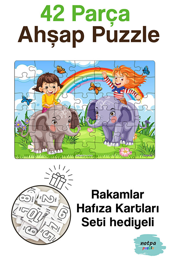 kutuTR NOTPA Eğitici ve Öğretici AHŞAP Renkli Yapboz 42 Parça Puzzle 3 KY42-003 Hafıza Kart Seti Hediyeli