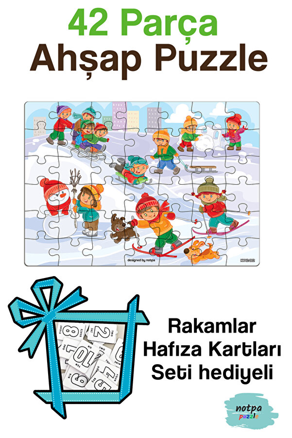 kutuTR NOTPA Eğitici ve Öğretici AHŞAP Renkli Yapboz 42 Parça Puzzle 2 KY42-002 Hafıza Kart Seti Hediyeli