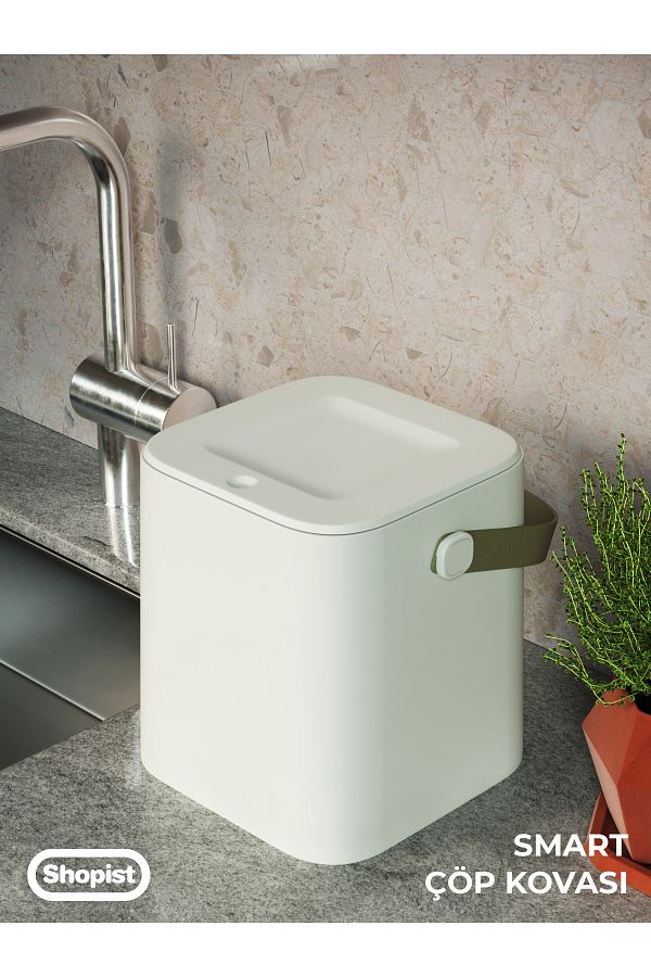 SHOPİST-Smart 4lt White Color Minimalist Design Trash Can with Push-Open Mechanism Kitchen and Bathroom Trash Can 1