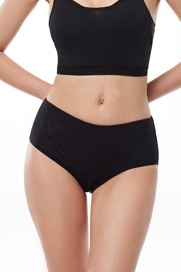 Malabadi-Women's Black 6 Pack 100% Cotton High Waist Jacquard Slip Panties 351 1