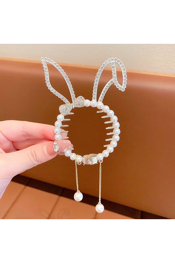 GÜLPEŞE-RABBIT EARS KNOB BUCKLE STEEL SPRING WITH PEARL DANGLE BUCKLE 1