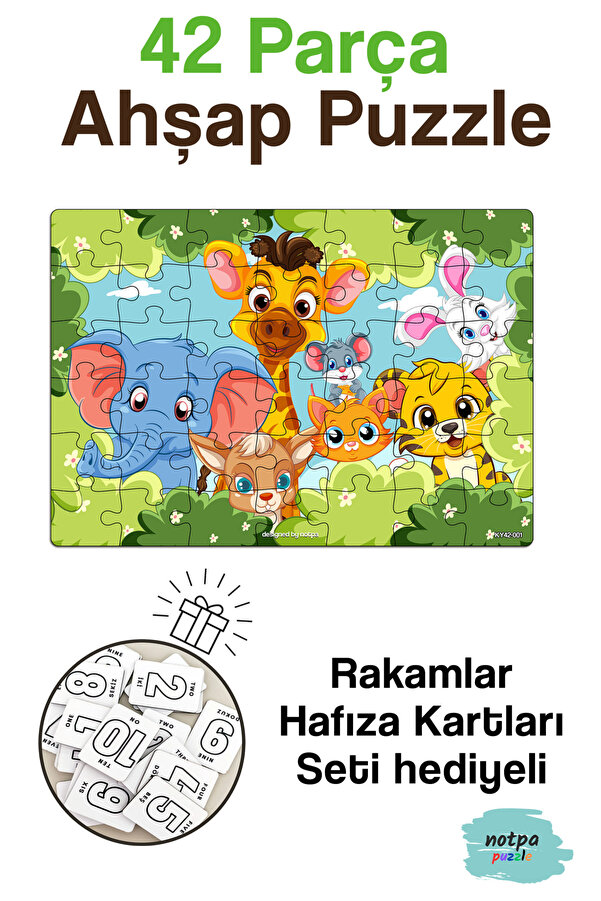 kutuTR Notpa Eğitici Ve Öğretici Ahşap Renkli Yapboz 42 Parça Puzzle 1 Ky42-001 Hafıza Kart Seti Hediyeli