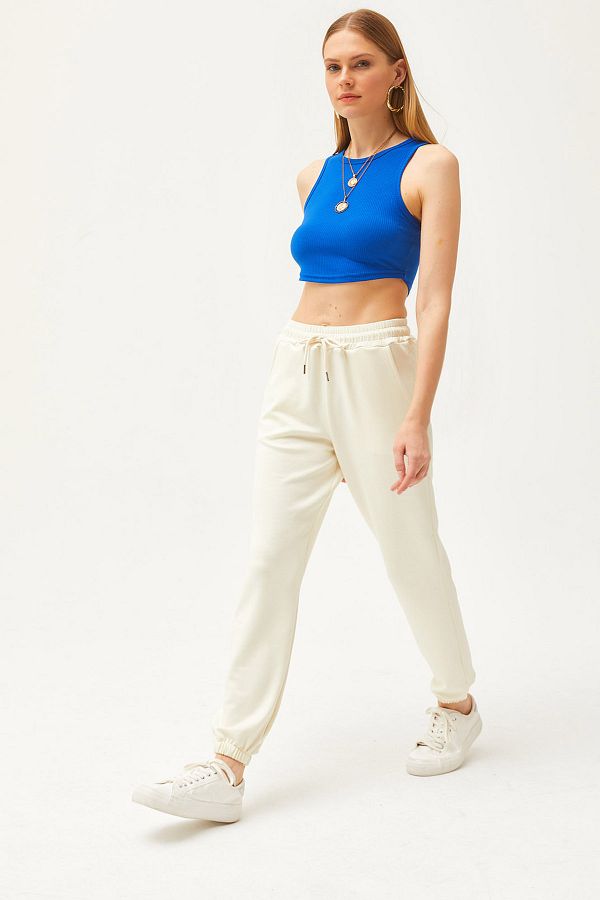 Olalook-Dámské Ecru Pocketed Soft Textured Modal Jogger tepláky EŞF-00000067 1