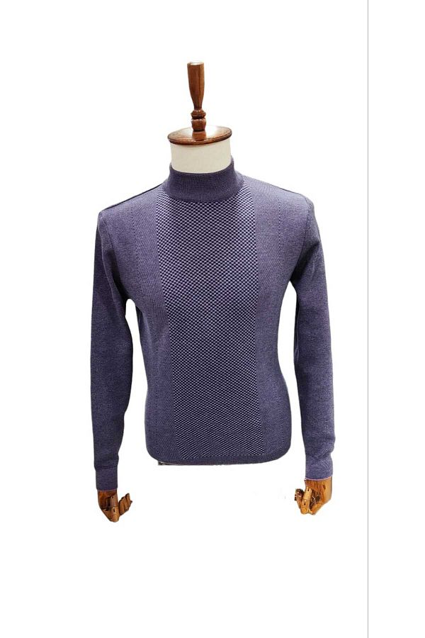 GÜNEŞLER-Halifaks 100% Cotton Half Turtleneck Patterned Sweater 1