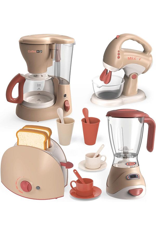 Veluoess-Children's Toy Kitchen Set Coffee Maker, Blender, Mixer, Toaster and Attachments 1
