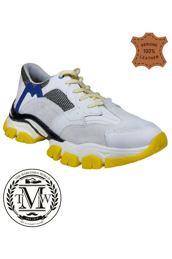 MARCOMEN-Pantofort alb casual pentru bărbați, din piele naturală, cu talpă anatomică 1