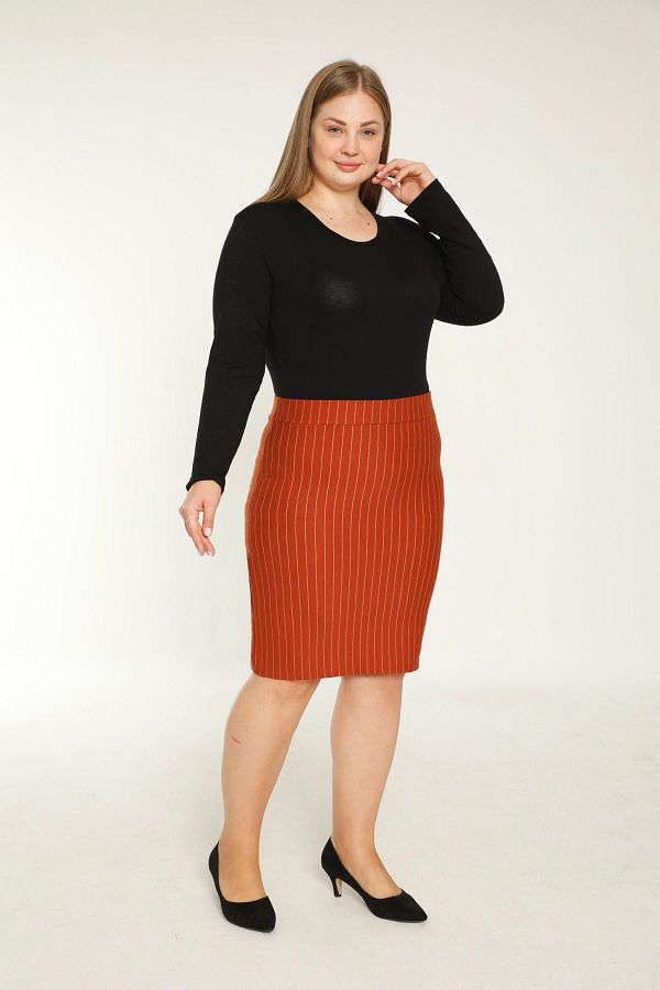 modayız-Ριγέ ελαστική φούστα Plus Size 2e-1904 1