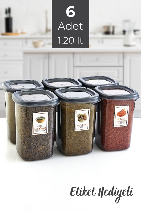 GRİMOR Life-6 Pieces of Bianca Leak-Proof Labeled Food Pulses Storage Container 1200 Ml - Deep Freezer and Microwave 1