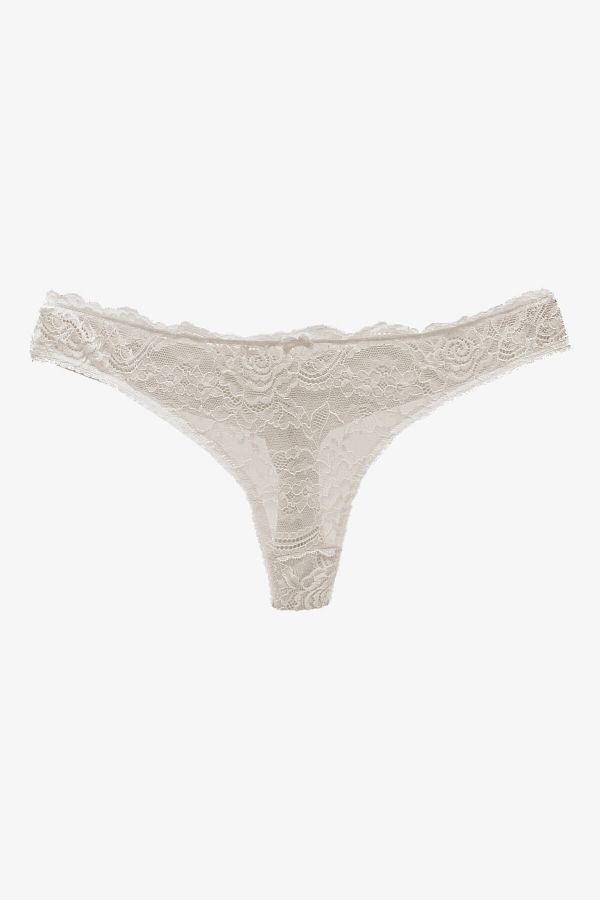 MİSTİRİK-Table Model Semi-Lace Thong Panties with Stretchy and Soft Fabric - Ecru Color 1