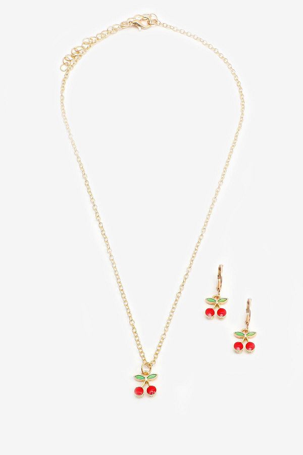 New Obsessions Cherry Love Necklace Earrings Set Children s Jewelry Trendyol