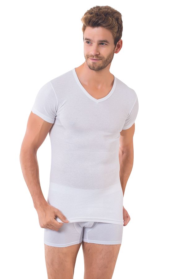 Öztaş Underwear-6 Pieces Men's Rib Half Sleeve V-Neck 1