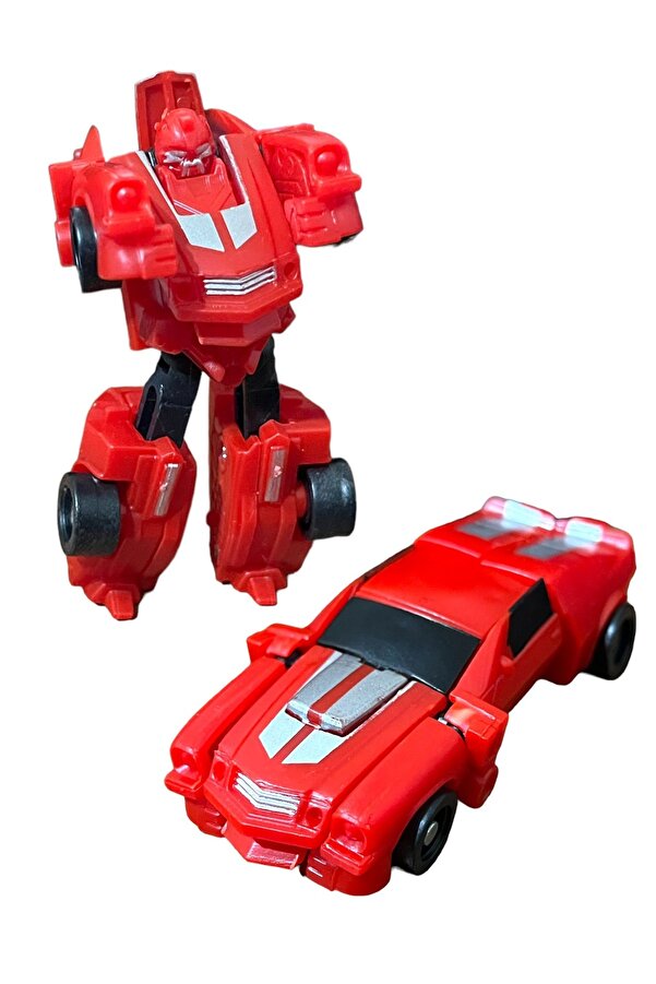 Shem SUPER Warrior Mini Plastik Gövdeli Dönüşebilen Robot Araba 7.5 CM KIRMIZI