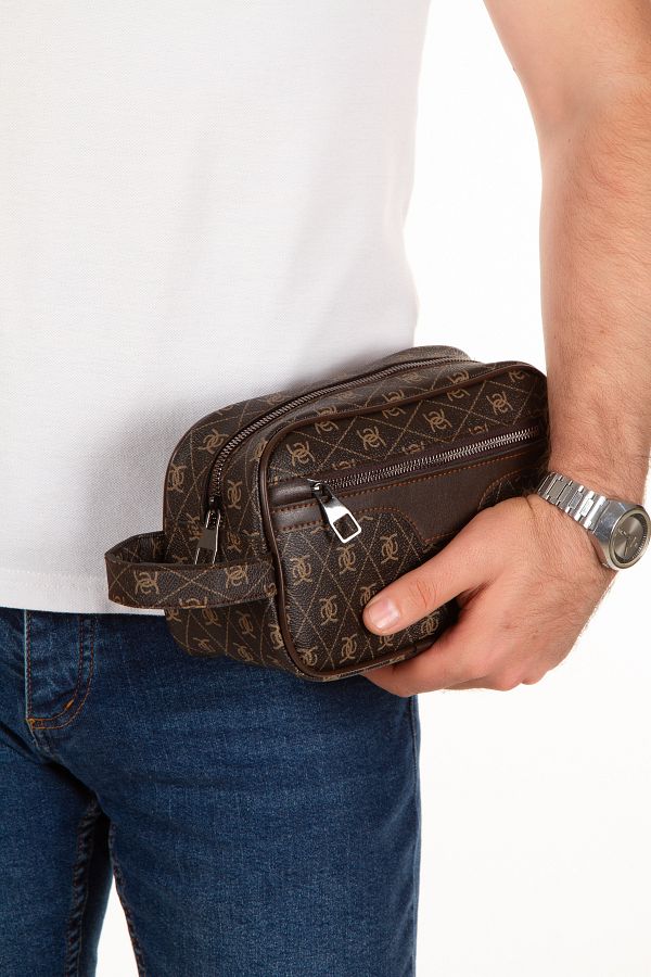 Newish Polo-Unisex Coffee Leather Cosmetic Portfolio Bag Stylish Shaving Travel Bag Daily Care Bag Hand Bag 1