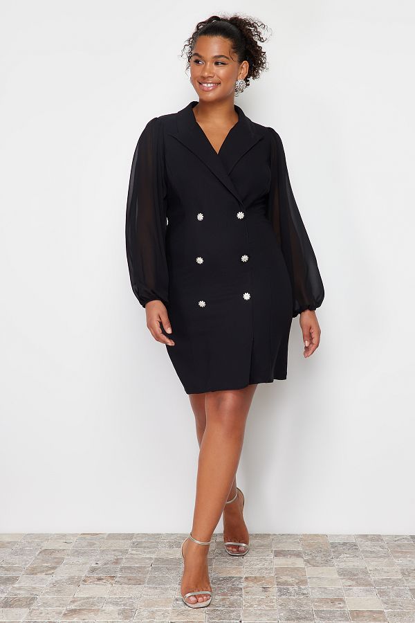 Trendyol Curve-Black Woven Jacket Dress TBBSS24AH00008 1