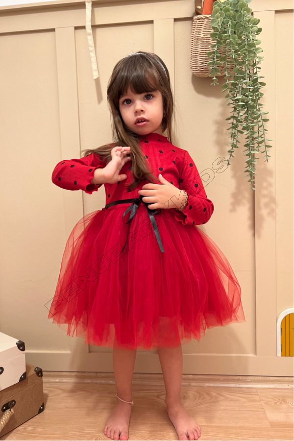 penu baby kids Red Polka Dot Tutu Long Sleeve Baby Girl Dress Emily Trendyol