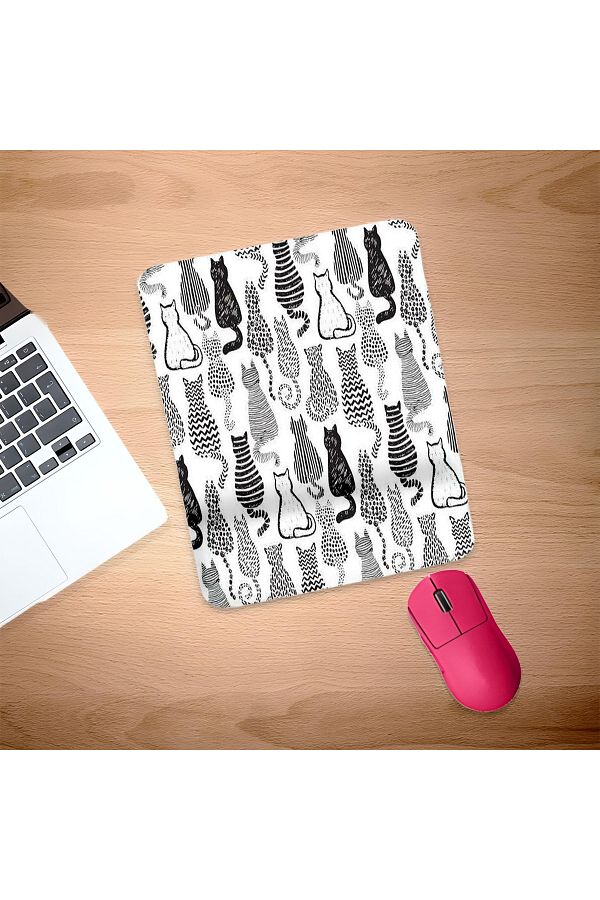 UcuruStore-Black and White Striped Cats Back Turned Rectangular Mouse Pad with Wrist Support 1