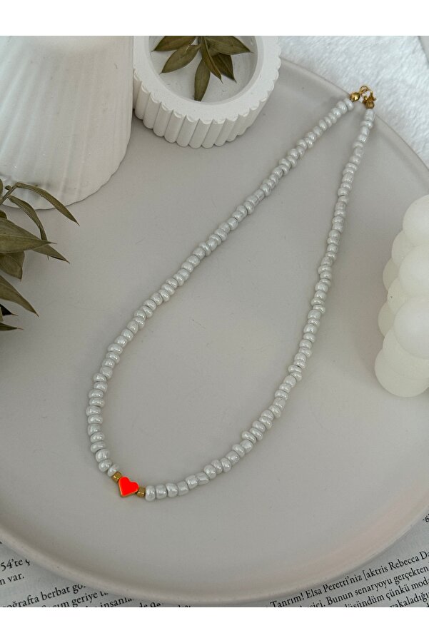 HERCY Heart White Beaded Necklace- Trendyol