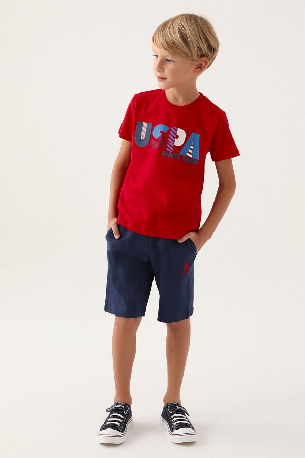 U.S. Polo Assn.-Costum bermude roșii pentru băiat 1