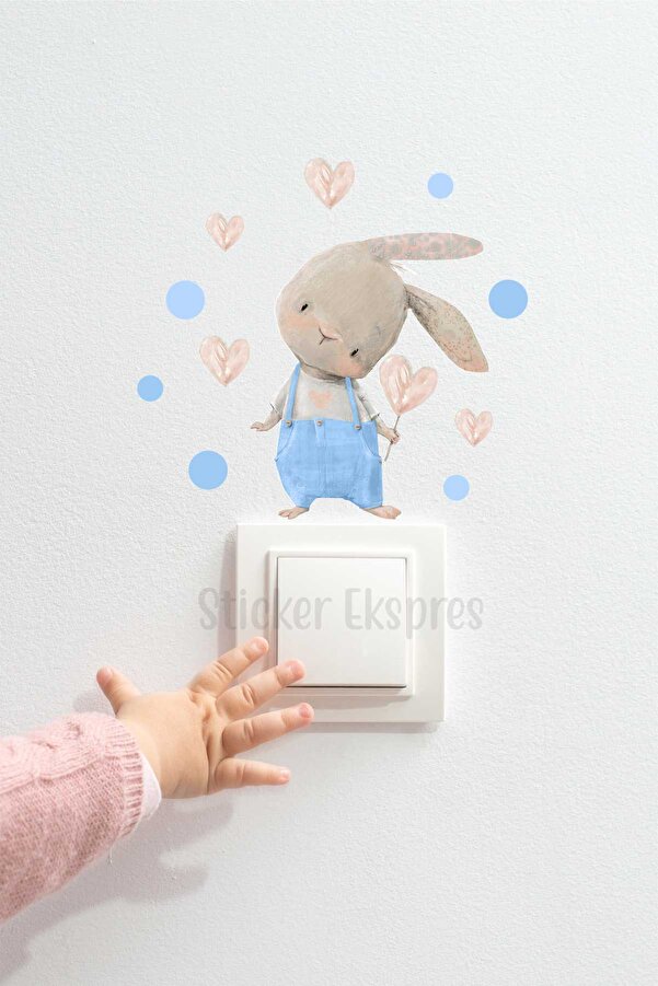 Sticker Ekspres Mavi Tulumlu Tavşan P8 Priz Sticker
