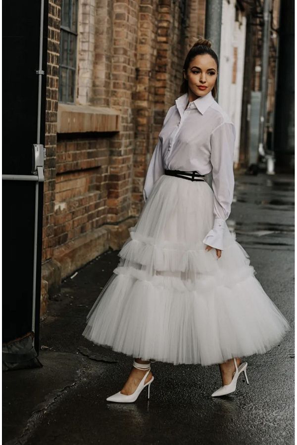 INDRESS STUDIO Women s Design Gathered White Tulle Skirt Trendyol