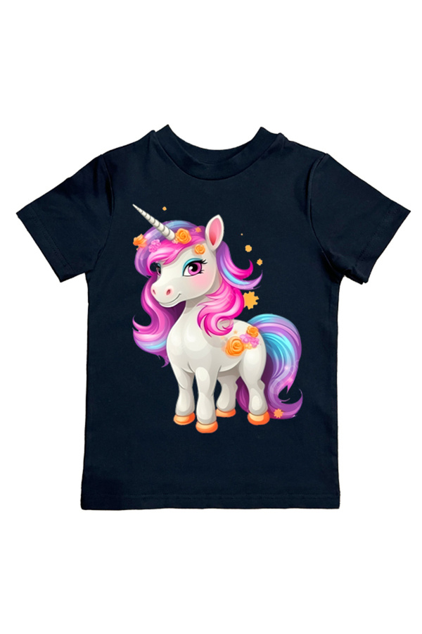 UNICORN-εμπριμέ βαμβακερό χτενισμένο βαμβακερό ύφασμα καλοκαιρινό παιδικό μπλουζάκι 1