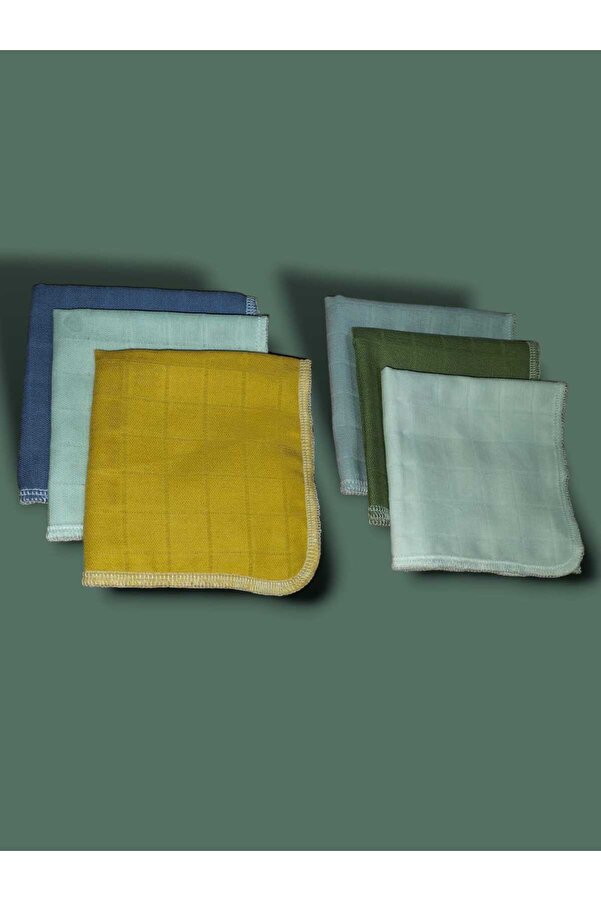 sağel 6 Adet %100 Pamuk Müslin Kumaş Bebek Ağız Mendili Ve 1 Adet Mama Önlüğü