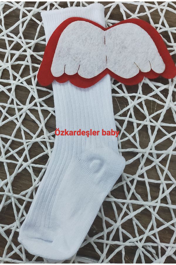 ÖZKARDEŞLER BABY-Ciorapi pentru genunchi bebelusi si copii rosii si albi cu aripi de inger 1