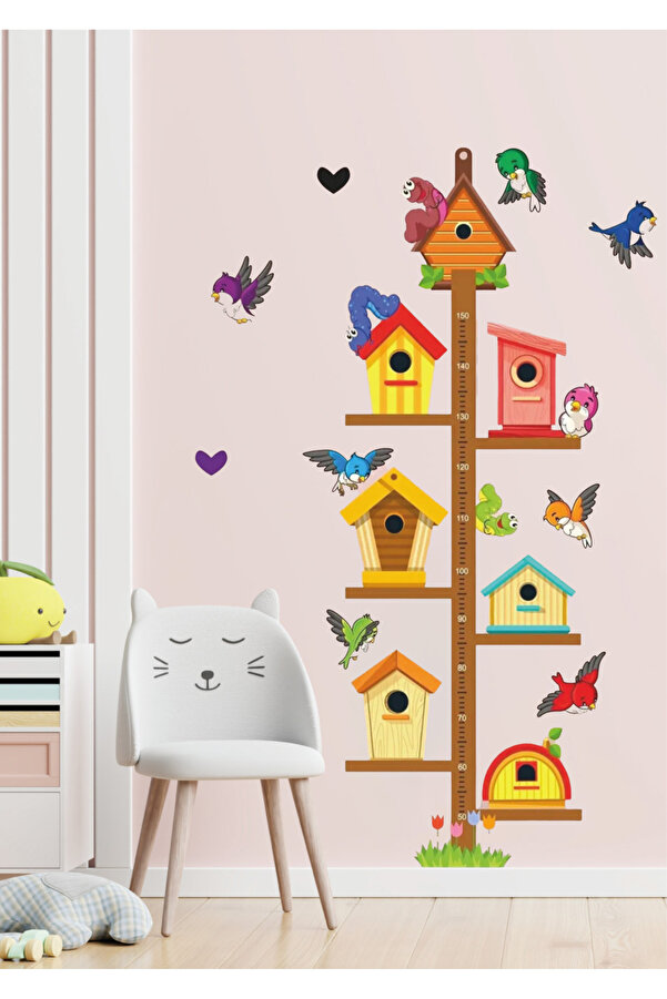 efekt reklam Sevimli Kuş Evleri Boy Cetveli Çocuk Bebek Odası Yapışkanlı Duvar Kağıdı Aksesuarları Süsü Sticker