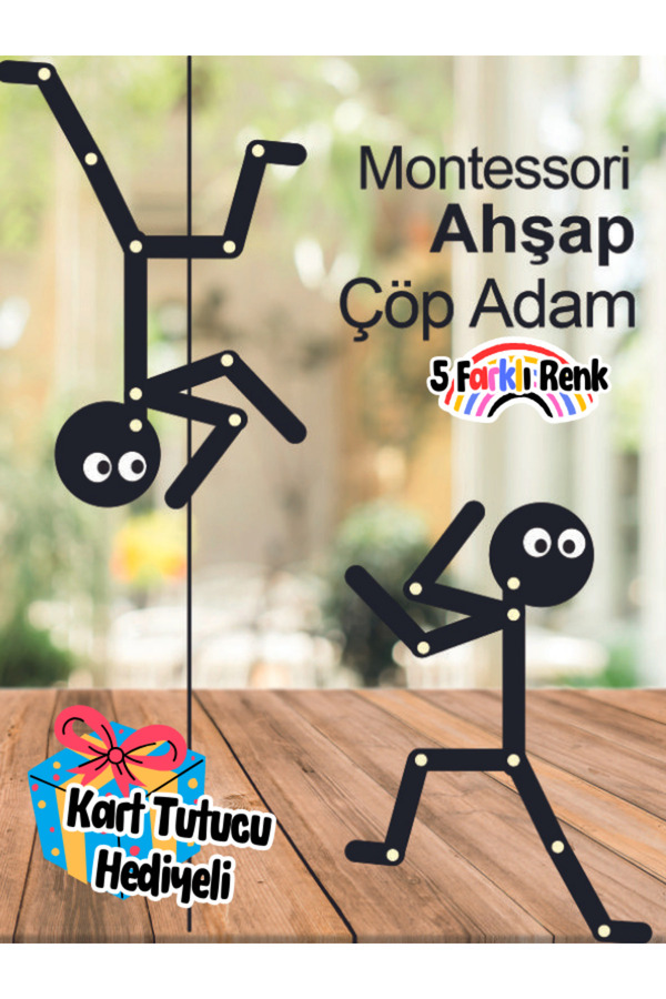 BYENS 2 Adet Çöp Adam 1 adet 30lu Görev Kartı Montessori Ahşap Eğitici Oyuncak