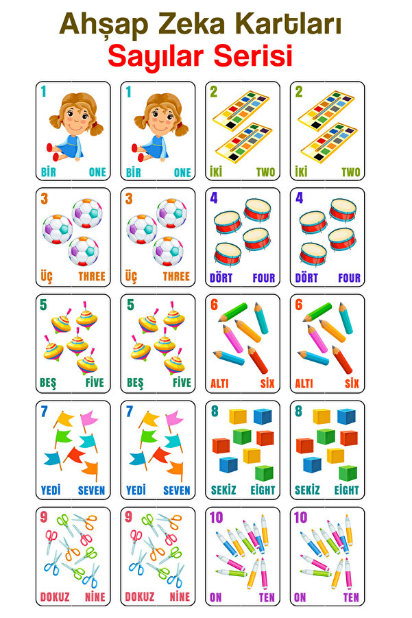 kutuTR Notpa 20 Parça Sayılar Serisi Zeka Kartları Eşleştirme Oyunu Hafıza Kartı Ahşap Eğitici Puzzle