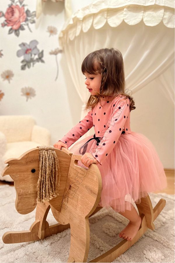 penu baby kids Dusty Rose Polka Dot Detailed Long Sleeve Baby Girl Dress Trendyol