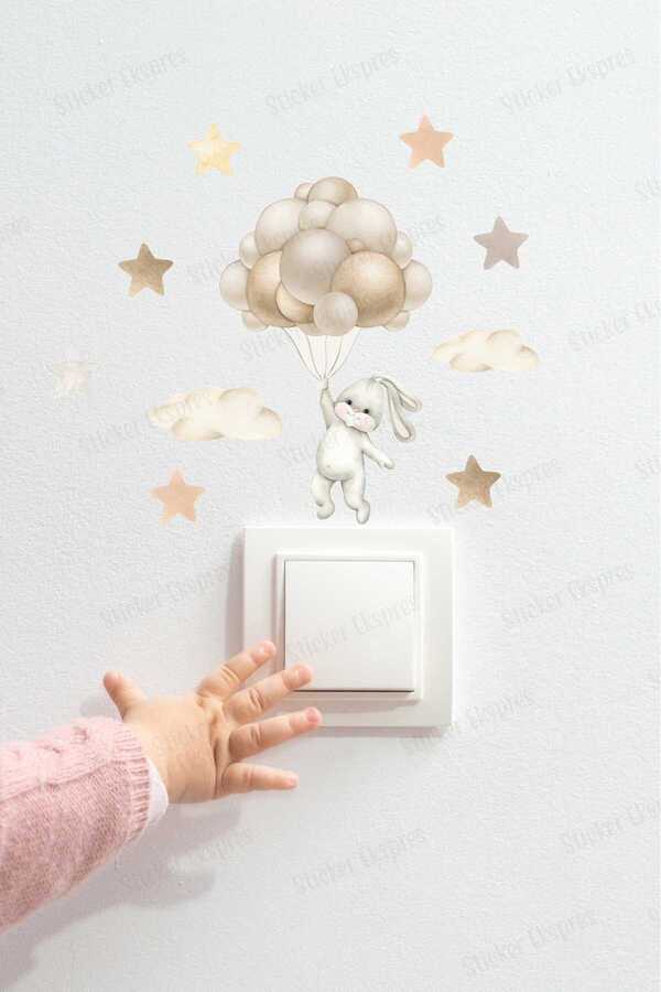 Sticker Ekspres Balonlu Tavşan Ve Yıldızlar P13 Priz Sticker