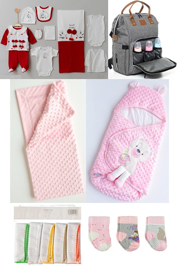 Genel Markalar Büyük Doğum Seti (10’LU HASTANE ÇIKIŞ,BEBEK ÇANTASI,KUNDAK,BATTANİYE,MENDİL VE ÇORAP SETİ)