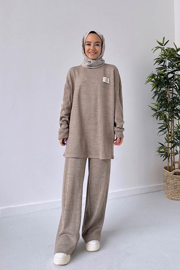 Ka Hijab-Σετ Hijab Wide Leg Knitwear - Mink 1