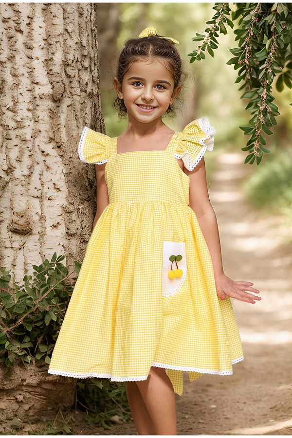 Yellow gingham baby dress cheap
