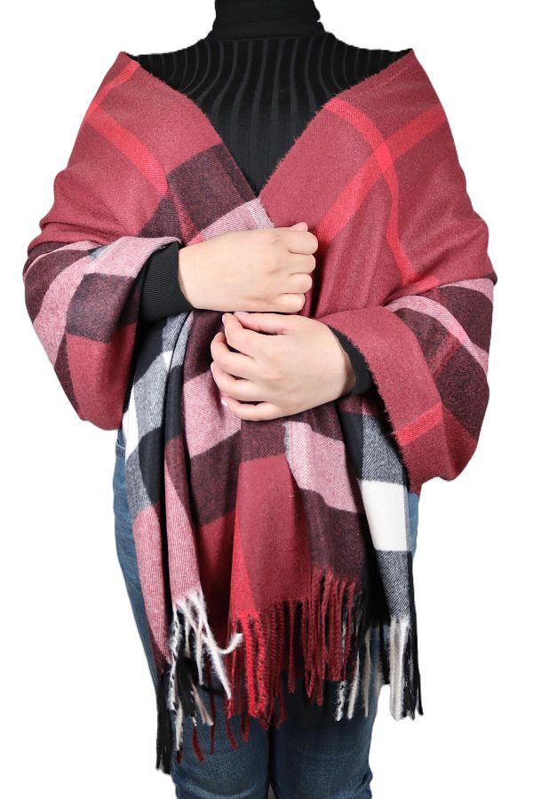Farden Tekstil UNISEX BURBERRY CASHMERE SCARF SHAL Claret Red Trendyol