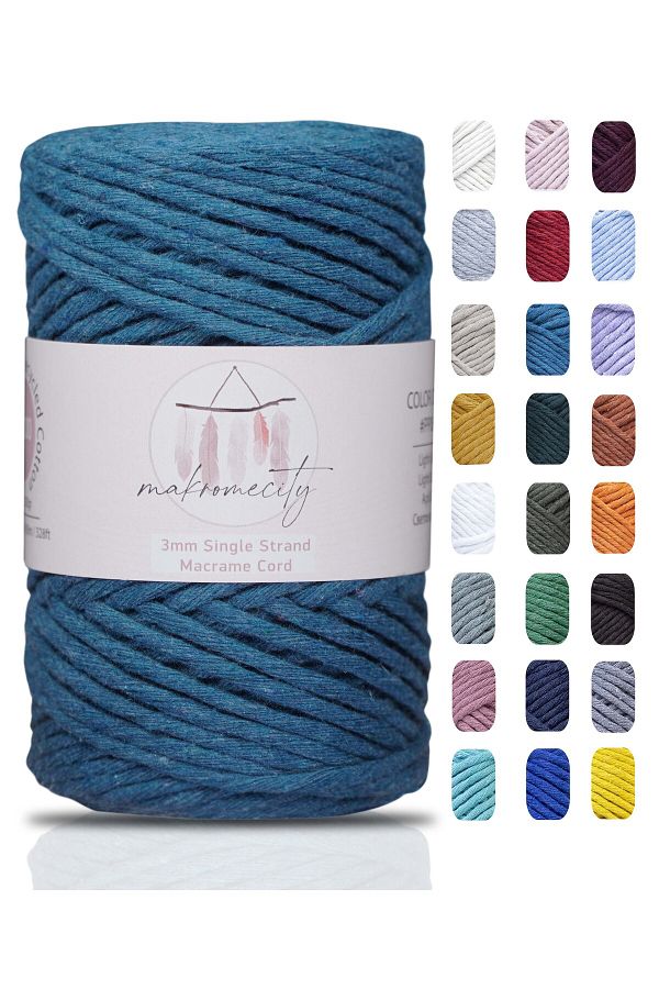 Makromecity-Scalloped Macrame Thread 3mm Scalloped Cotton Macrame Thread Macrame Thread Denim Blue 1