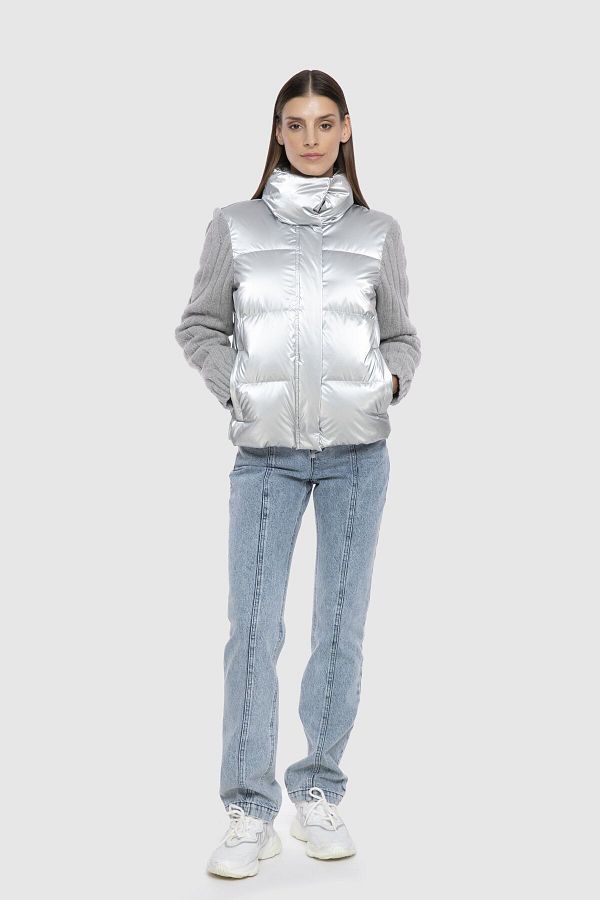 GIZIA Knit Sleeve Detailed Inflatable Potty Gray Coat Trendyol