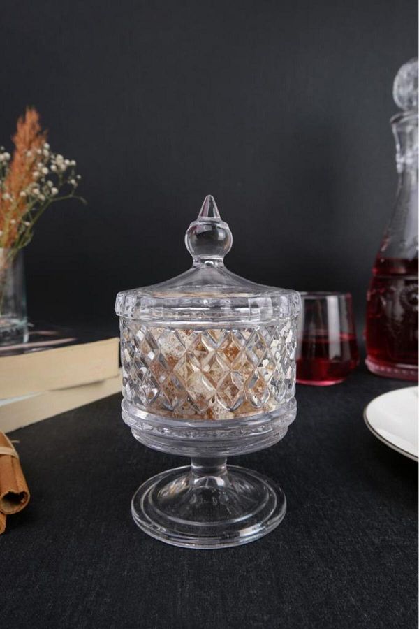 Digithome-Footed Glass Presentation Holder Cookie and Sugar Bowl 15 Cm Pattern-2 – KU.MKZ.001 C1-1-288 1