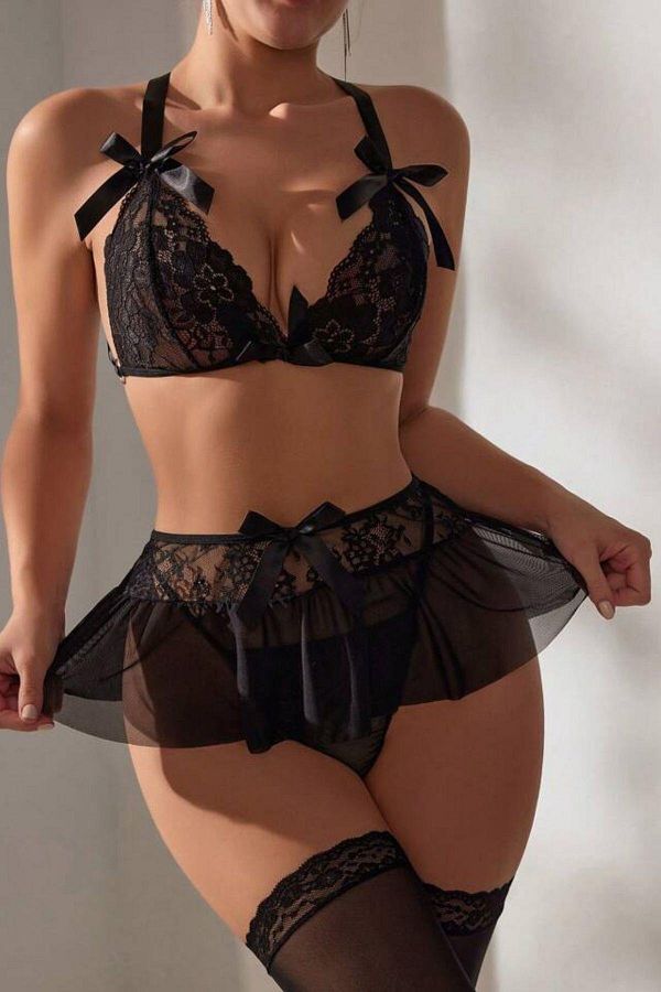 BELLA NOTTE Black Large Size Lingerie Set with High Waist Skirt Trendyol