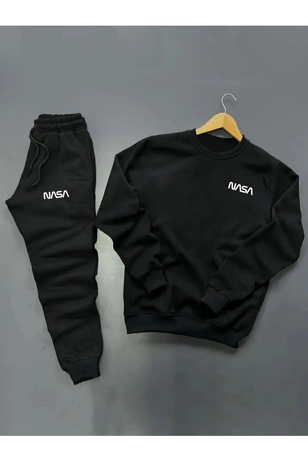 ELS Gray Color NASA Printed Unisex Tracksuit Set Hooded Trendyol