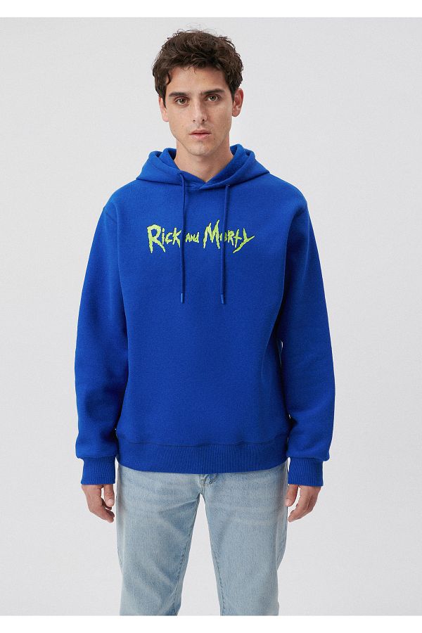 Mavi Rick and Morty Printed Hooded Blue Sweatshirt 0611660 70896 Trendyol
