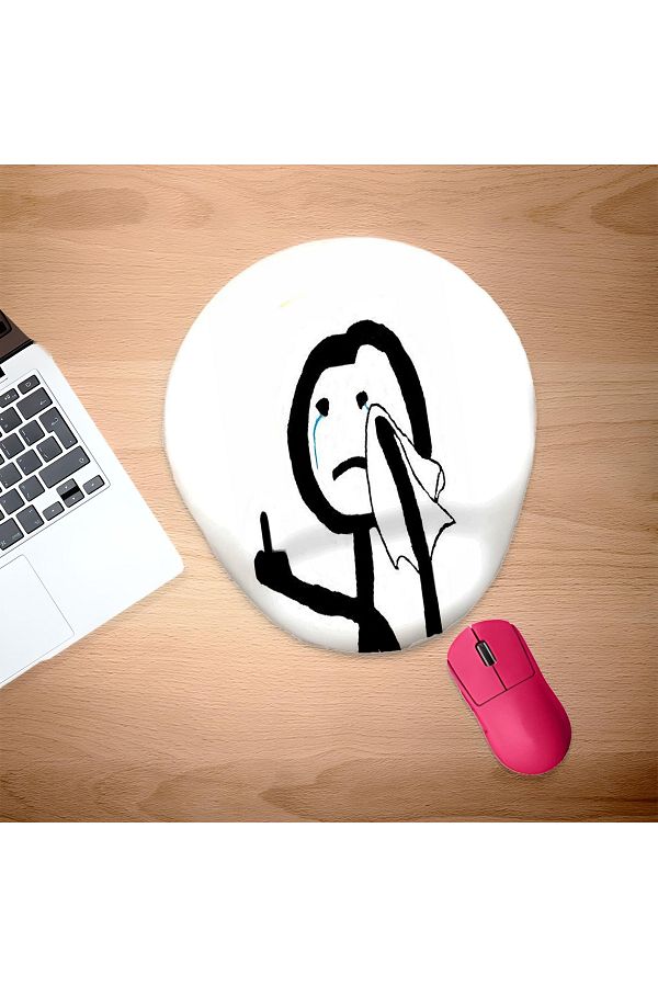UcuruStore-Stickman Pulling Hand Movement Crying With Wrist Support Oval Mouse Pad 1