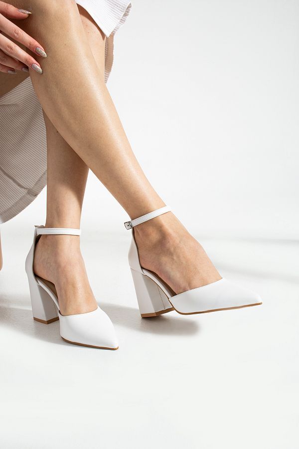 White thick strap heels cheap
