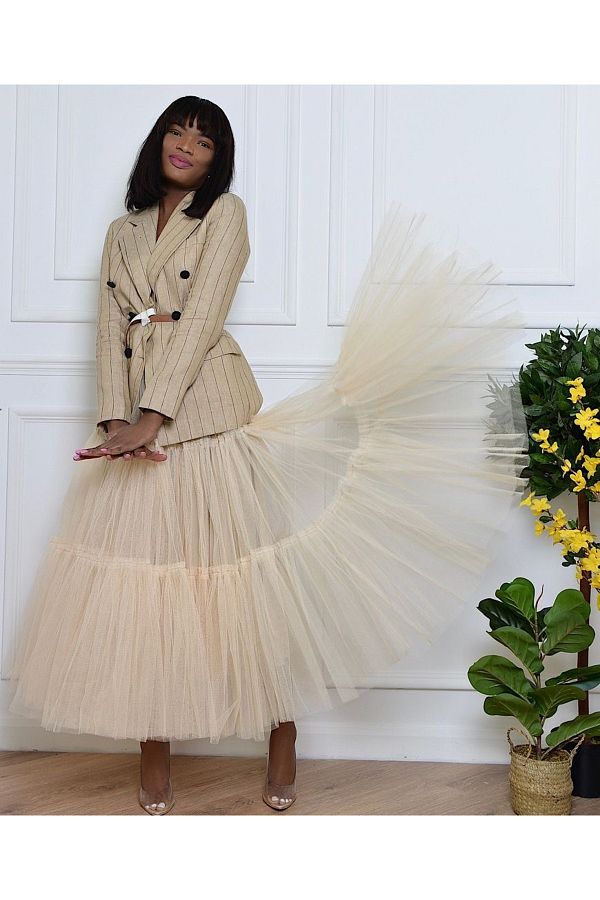 INDRESS STUDIO Women s Design Beige Color Tulle Skirt Trendyol