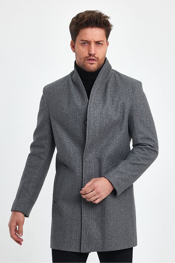 TREND KOMB N MEN S Closed GREY COTTON COAT Trendyol